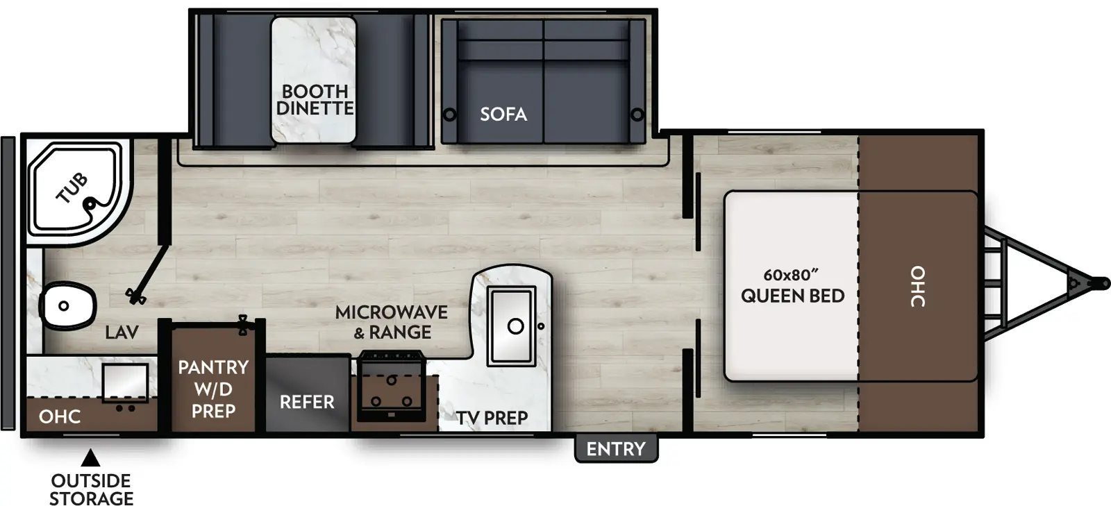The Apex Ultra-Lite 24RBX floorplan has one entry and one slide out. Exterior features include: fiberglass exterior and 14' awning. Interiors features include: front bedroom and rear bathroom.